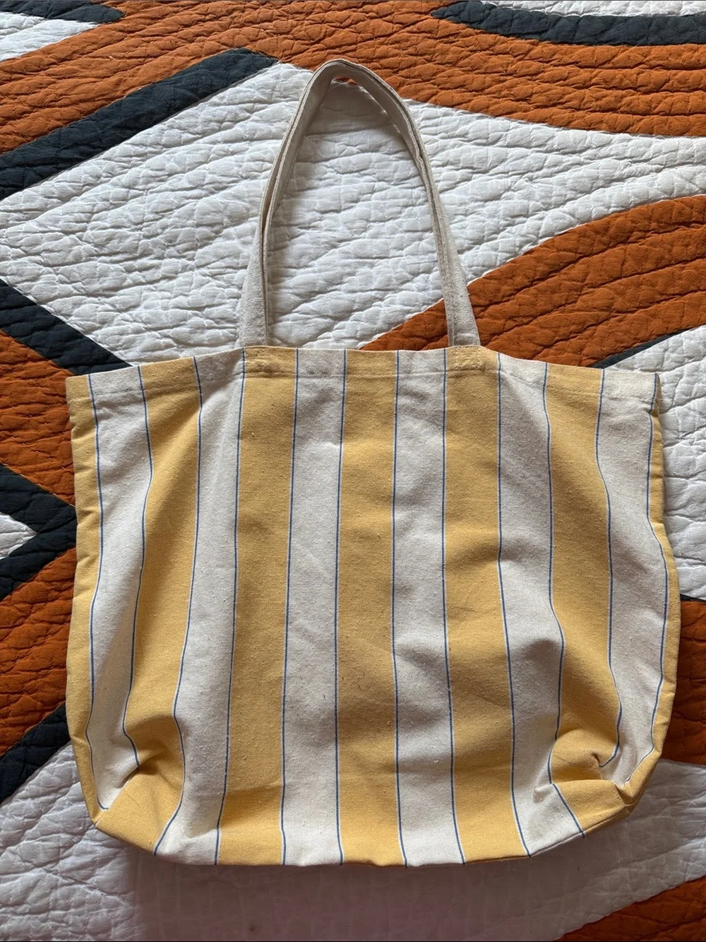 Sezane Yellow and Cream Striped Bonjour New York Canvas Tote